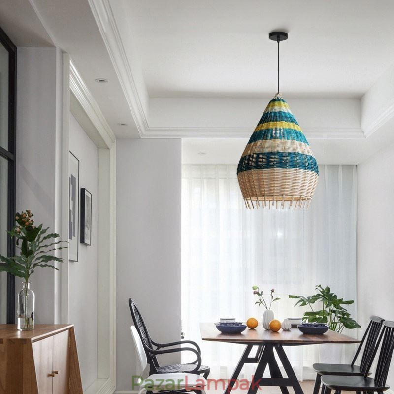 Bambusz és rattan függesztékes fényű csíkos intervallum kézi szövésű lámpaernyős mennyezeti lámpa