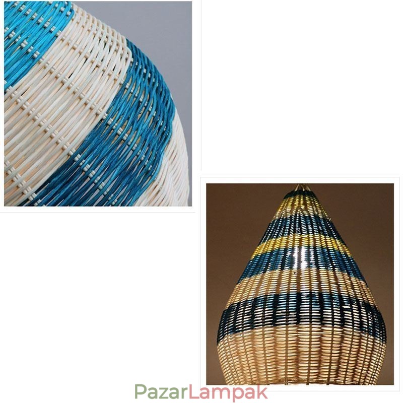 Bambusz és rattan függesztékes fényű csíkos intervallum kézi szövésű lámpaernyős mennyezeti lámpa