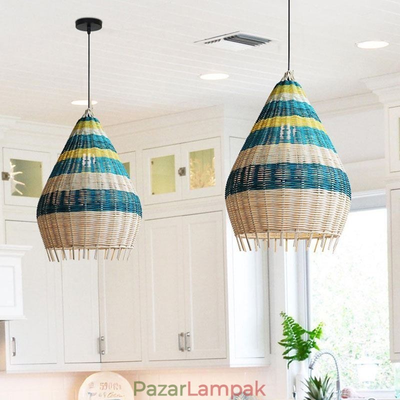 Bambusz és rattan függesztékes fényű csíkos intervallum kézi szövésű lámpaernyős mennyezeti lámpa