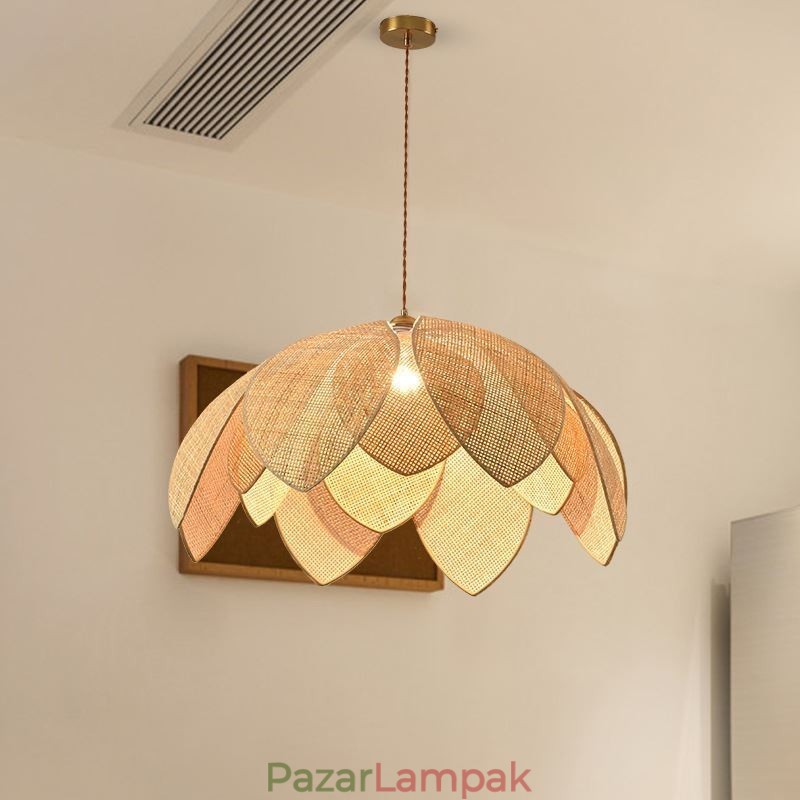 Rattan Lotus Pendant Light Cafe Retro Rattan Art mennyezeti lámpa