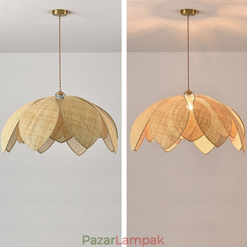 Rattan Lotus Pendant Light Cafe Retro Rattan Art mennyezeti lámpa