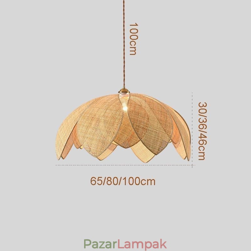 Rattan Lotus Pendant Light Cafe Retro Rattan Art mennyezeti lámpa