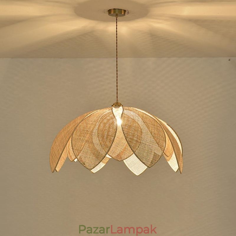 Rattan Lotus Pendant Light Cafe Retro Rattan Art mennyezeti lámpa