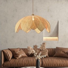 Rattan Lotus Pendant Light Cafe Retro Rattan Art mennyezeti lámpa