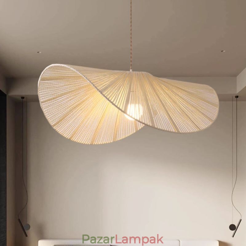 Retro függőlámpa Kreatív Wabi Sabi szalmakalap kender kötél mennyezeti lámpa