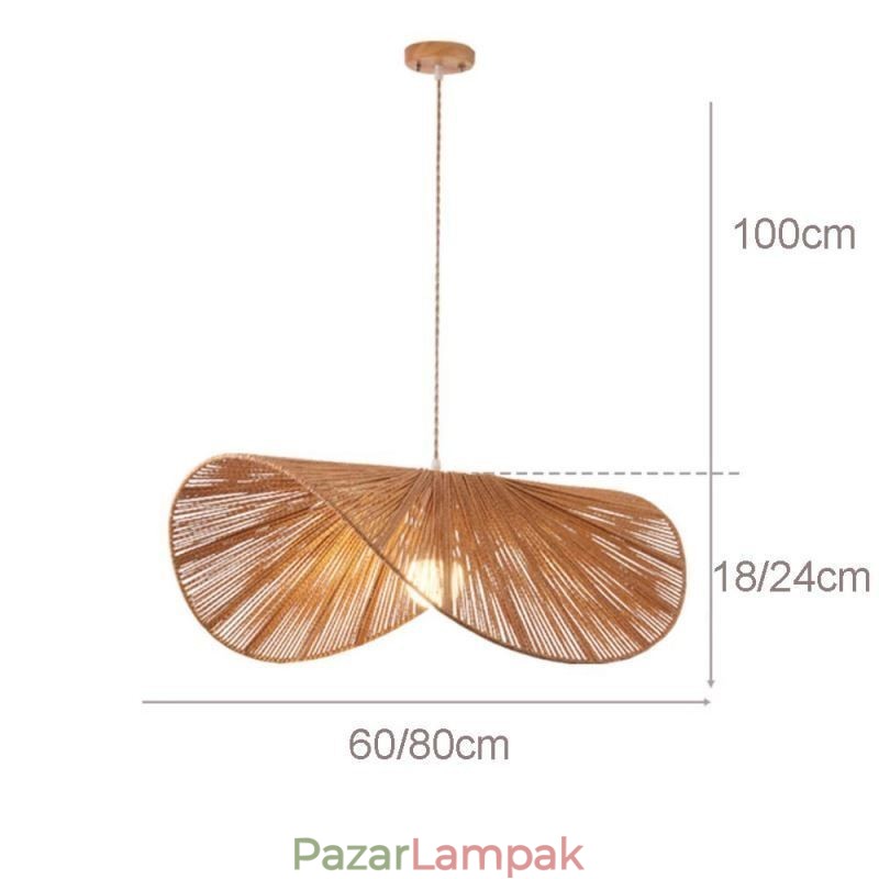 Retro függőlámpa Kreatív Wabi Sabi szalmakalap kender kötél mennyezeti lámpa