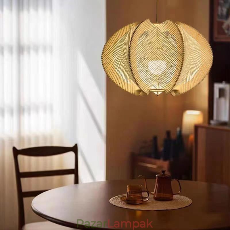 Nordic függőlámpa Retro Wabi Sabi stílusú, kézzel készített tömörfa mennyezeti lámpa