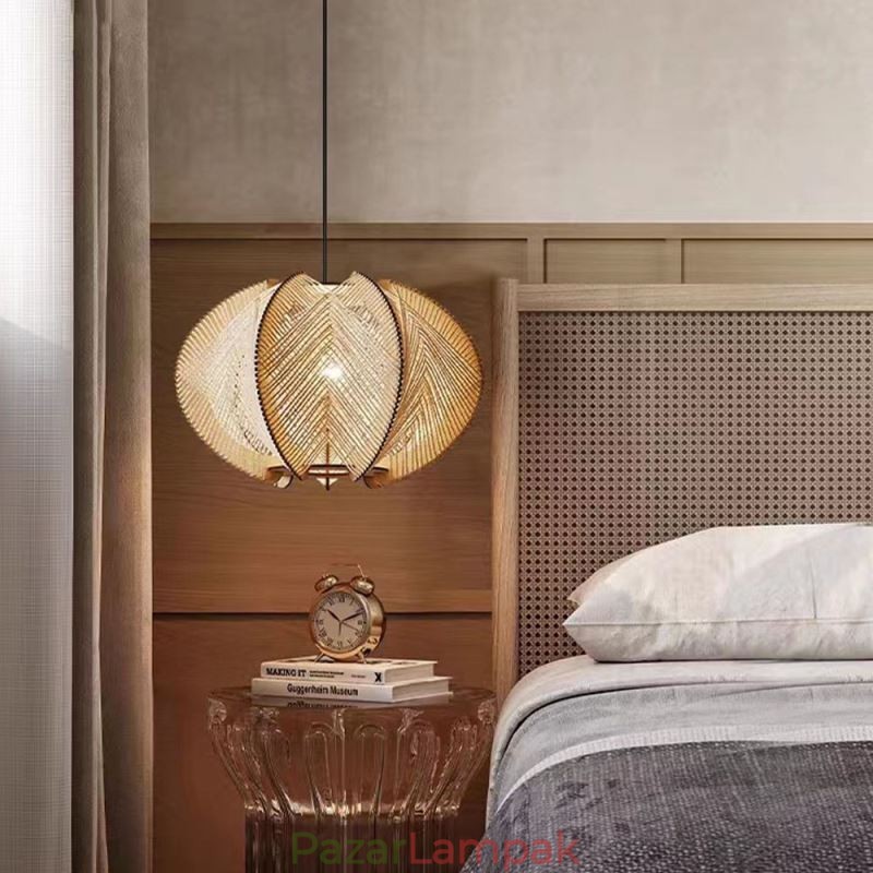 Nordic függőlámpa Retro Wabi Sabi stílusú, kézzel készített tömörfa mennyezeti lámpa