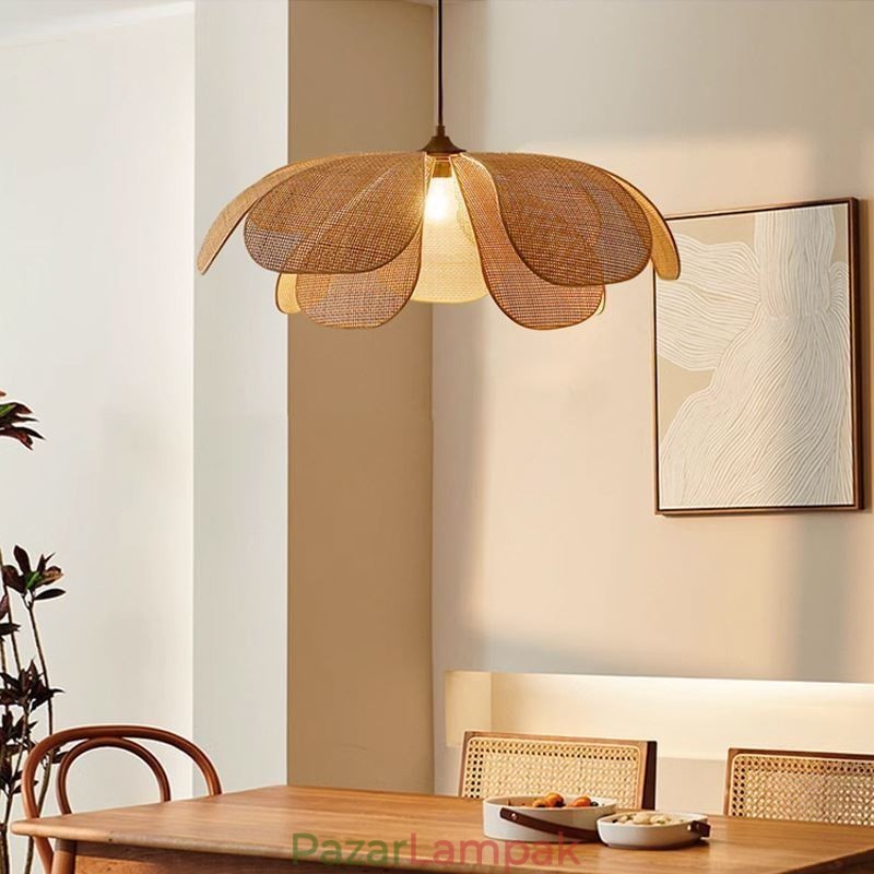 Rattan Petal Pendant Light Wabi Sabi stílusú, kézzel szőtt rattan mennyezeti lámpa