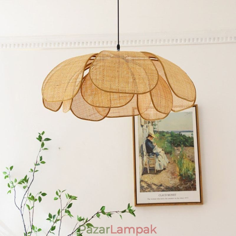 Rattan Petal Pendant Light Wabi Sabi stílusú, kézzel szőtt rattan mennyezeti lámpa