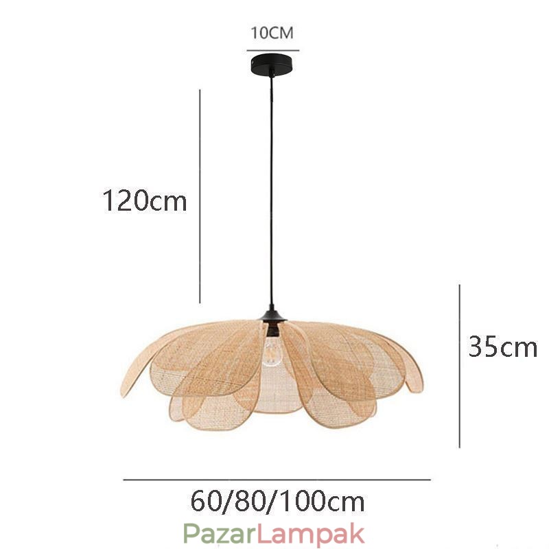 Rattan Petal Pendant Light Wabi Sabi stílusú, kézzel szőtt rattan mennyezeti lámpa