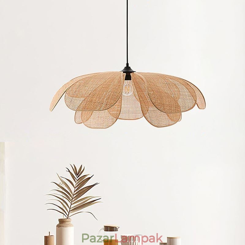 Rattan Petal Pendant Light Wabi Sabi stílusú, kézzel szőtt rattan mennyezeti lámpa