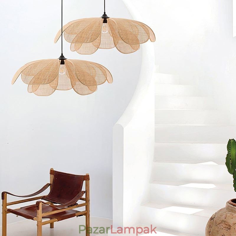 Rattan Petal Pendant Light Wabi Sabi stílusú, kézzel szőtt rattan mennyezeti lámpa