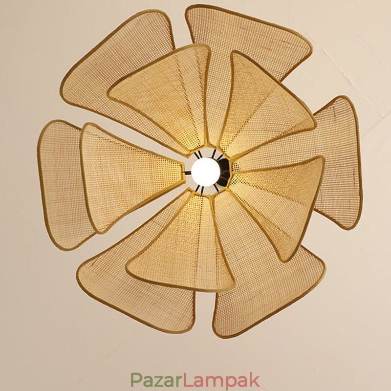 Rattan Petal Pendant Light Wabi Sabi stílusú, kézzel szőtt rattan mennyezeti lámpa