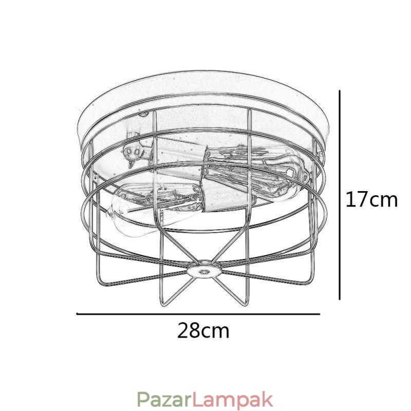 Ipari fém ketreces mennyezeti lámpa, rusztikus süllyesztett lámpatest