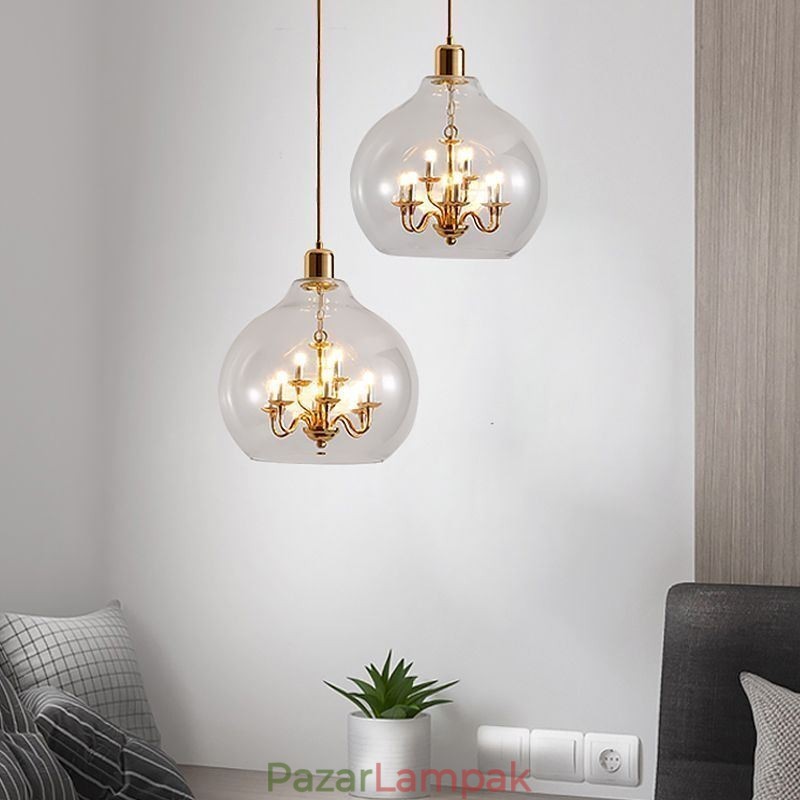 Üveg függőlámpa Modern, minimalista kovácsoltvas mennyezeti lámpa 9 lámpa
