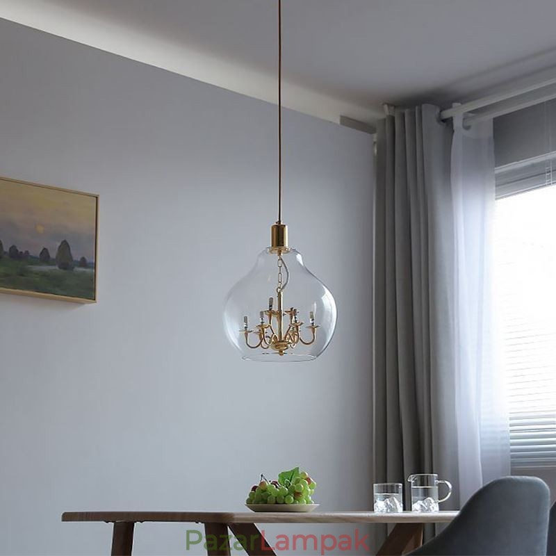 Üveg függőlámpa Modern, minimalista kovácsoltvas mennyezeti lámpa 9 lámpa