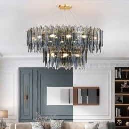 Modern, kerek üveg függesztékes fényű, elegáns üvegcsillár