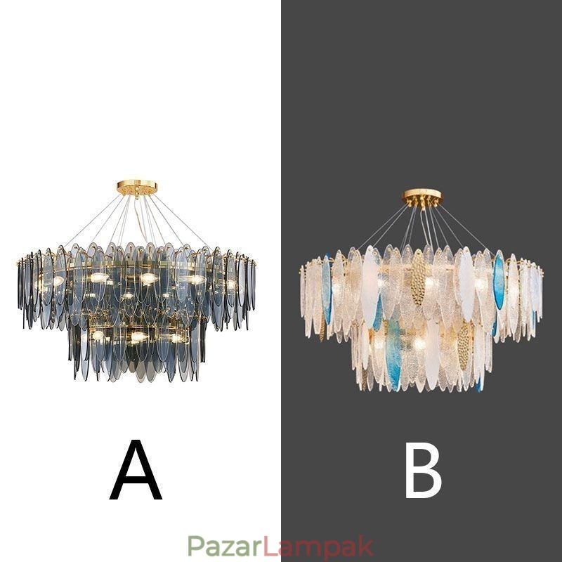 Modern, kerek üveg függesztékes fényű, elegáns üvegcsillár