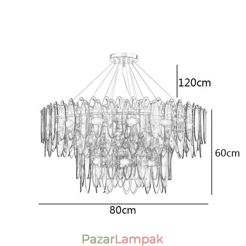 Modern, kerek üveg függesztékes fényű, elegáns üvegcsillár