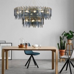 Modern, kerek üveg függesztékes fényű, elegáns üvegcsillár