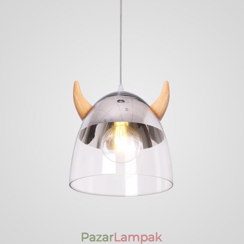 Klasszikus üveg függőlámpa, fa kürt lámpa Kreatív világítás