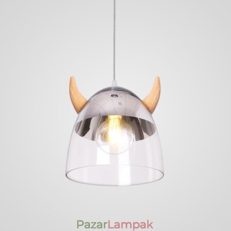 Klasszikus üveg függőlámpa, fa kürt lámpa Kreatív világítás