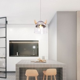 Klasszikus üveg függőlámpa, fa kürt lámpa Kreatív világítás