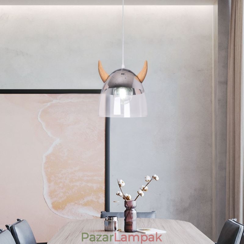 Klasszikus üveg függőlámpa, fa kürt lámpa Kreatív világítás