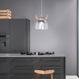 Klasszikus üveg függőlámpa, fa kürt lámpa Kreatív világítás