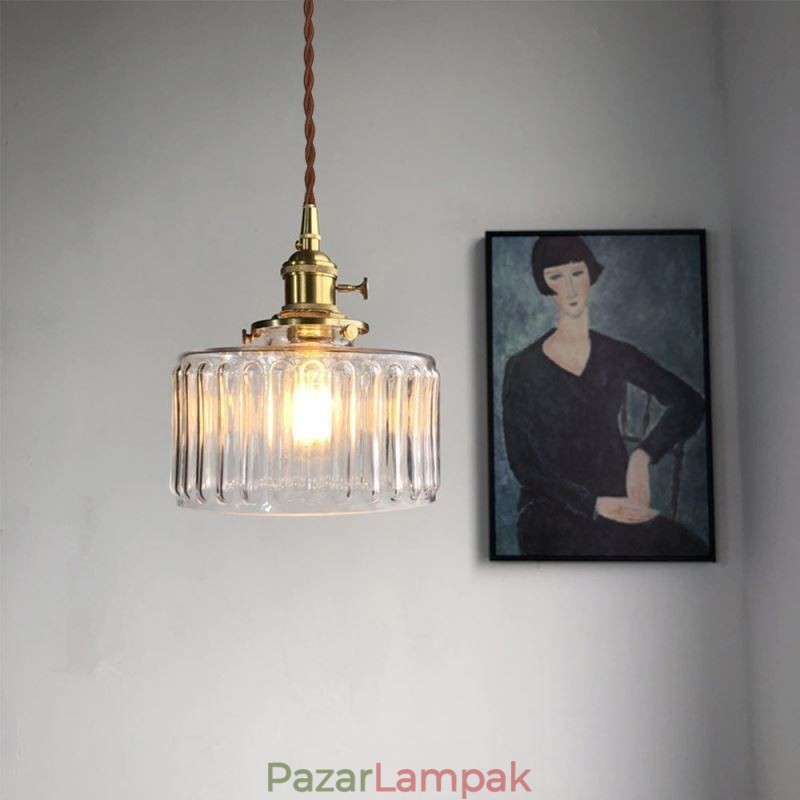 Jelly Jar átlátszó bordás üveg függőlámpa csavaró kapcsolóval