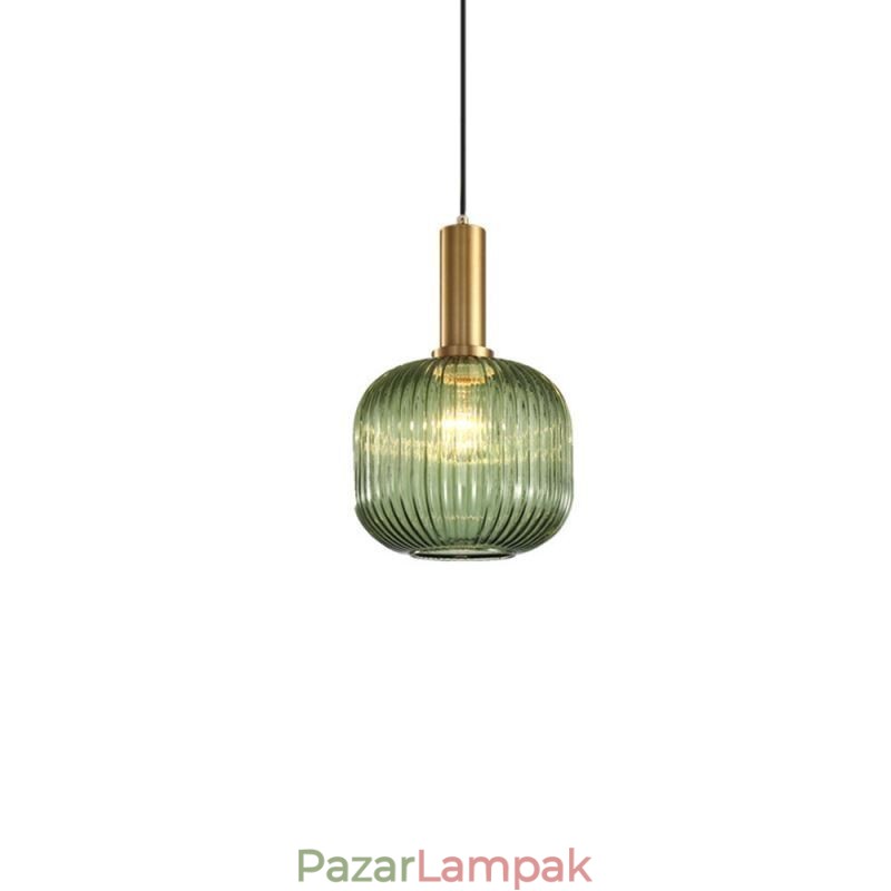 Bordás üveg függőlámpa sárgaréz tartóval