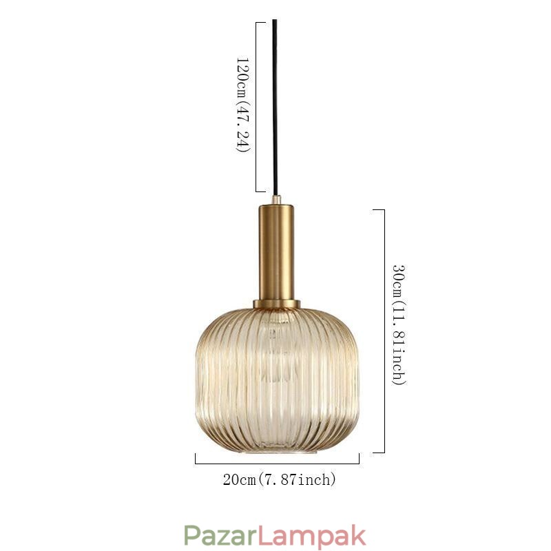 Bordás üveg függőlámpa sárgaréz tartóval