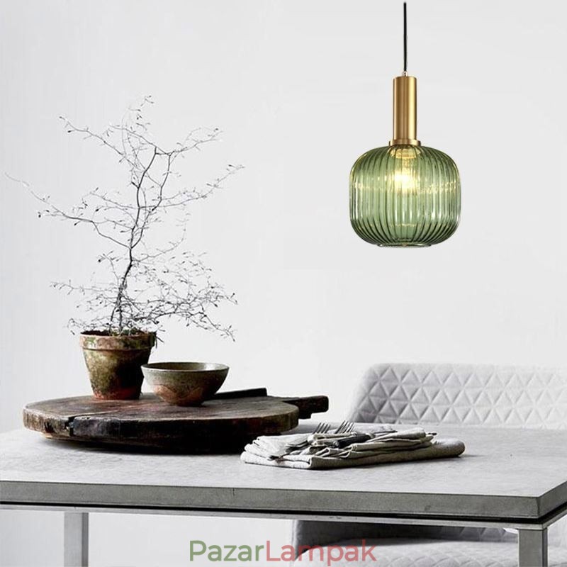 Bordás üveg függőlámpa sárgaréz tartóval