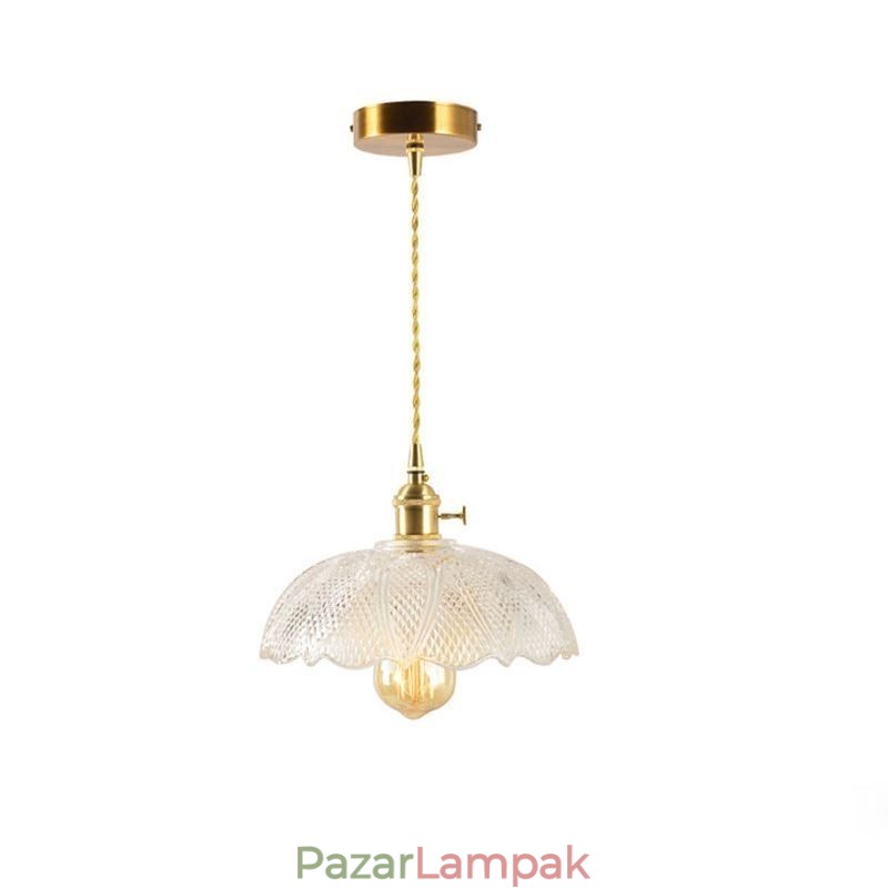 Nagy átlátszó bordás üveg mennyezeti lámpa otthoni világítás csavaros kapcsolós lámpával, nyugtató meleg fénnyel