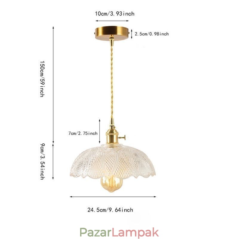 Nagy átlátszó bordás üveg mennyezeti lámpa otthoni világítás csavaros kapcsolós lámpával, nyugtató meleg fénnyel