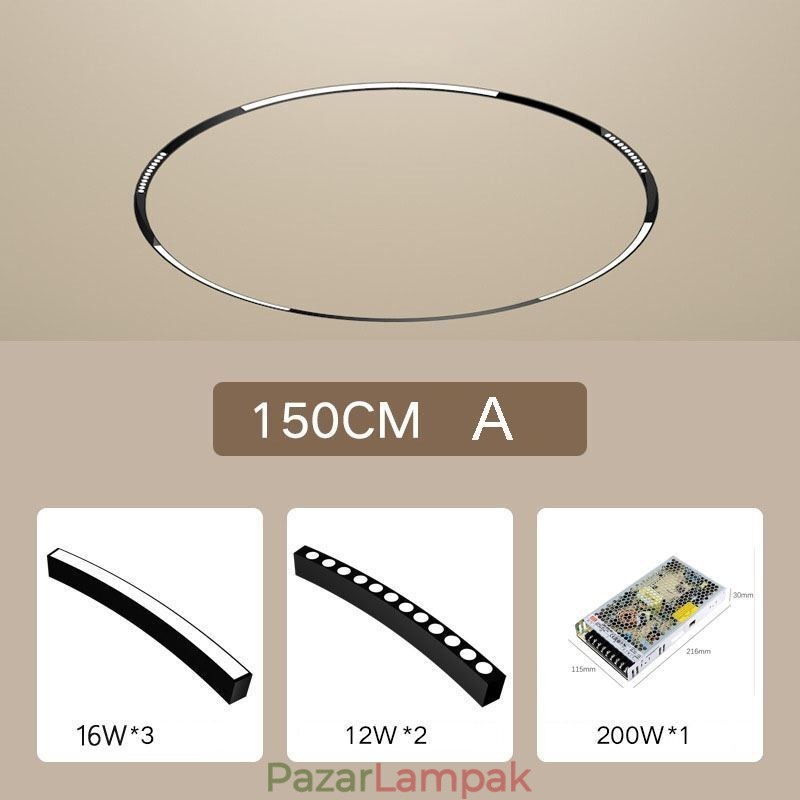 Kör alakú sínlámpa mágneses süllyesztett sín lámpatest 150cm