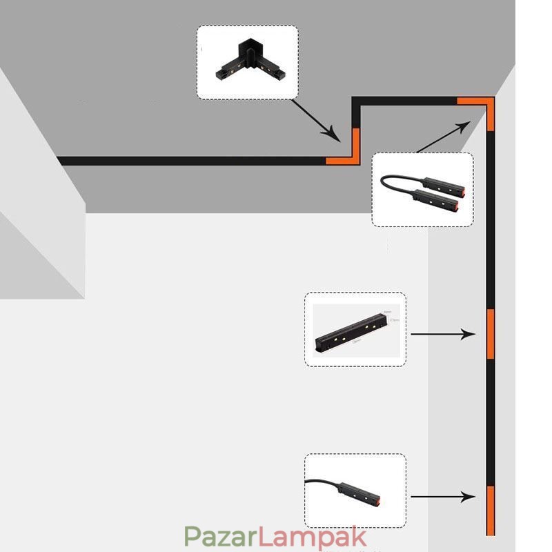 Mágneses sínvilágítási tartozékok Süllyesztett sínsín sarokcsatlakozó