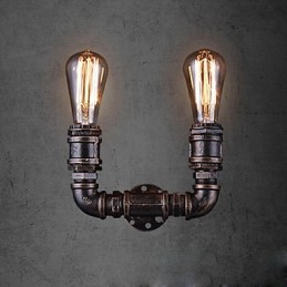 2 Lights Vintage fém vízcső fali lámpa Edison izzóval