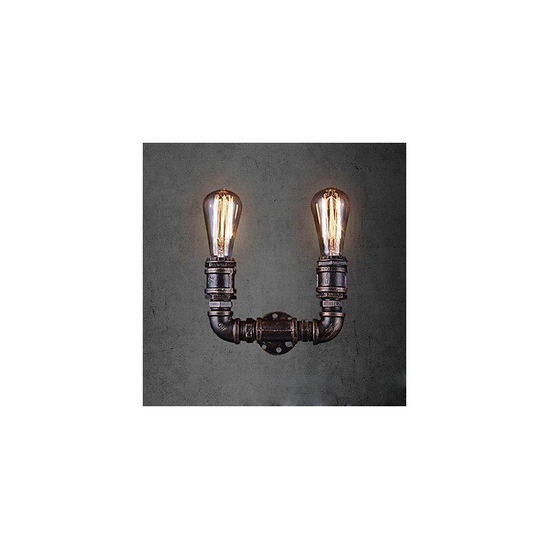 2 Lights Vintage fém vízcső fali lámpa Edison izzóval