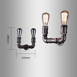 2 Lights Vintage fém vízcső fali lámpa Edison izzóval