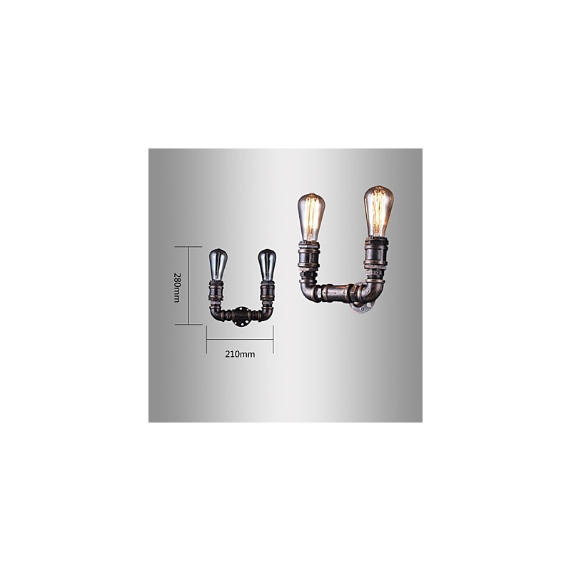 2 Lights Vintage fém vízcső fali lámpa Edison izzóval