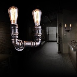 2 Lights Vintage fém vízcső fali lámpa Edison izzóval