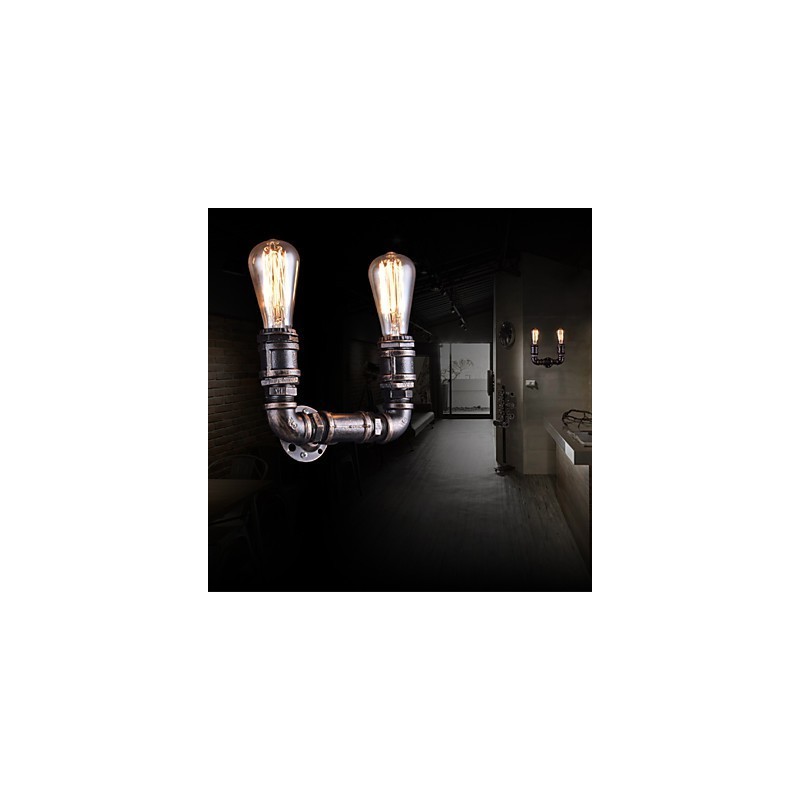 2 Lights Vintage fém vízcső fali lámpa Edison izzóval