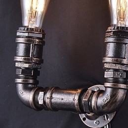 2 Lights Vintage fém vízcső fali lámpa Edison izzóval