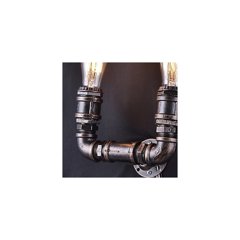 2 Lights Vintage fém vízcső fali lámpa Edison izzóval