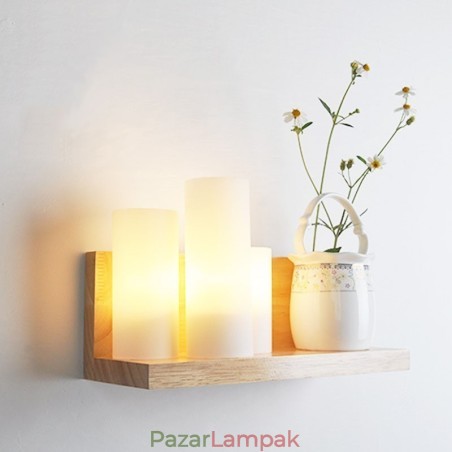 Mini stílusú falilámpák üveg ernyőkkel Modern, kortárs fa bambusz fali lámpa