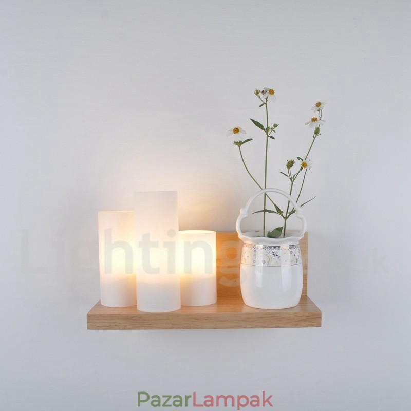 Mini stílusú falilámpák üveg ernyőkkel Modern, kortárs fa bambusz fali lámpa