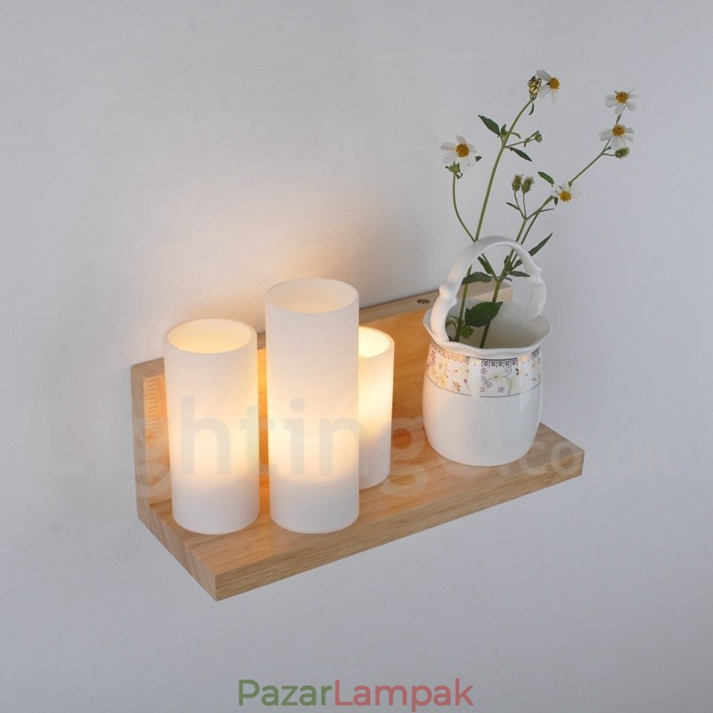 Mini stílusú falilámpák üveg ernyőkkel Modern, kortárs fa bambusz fali lámpa