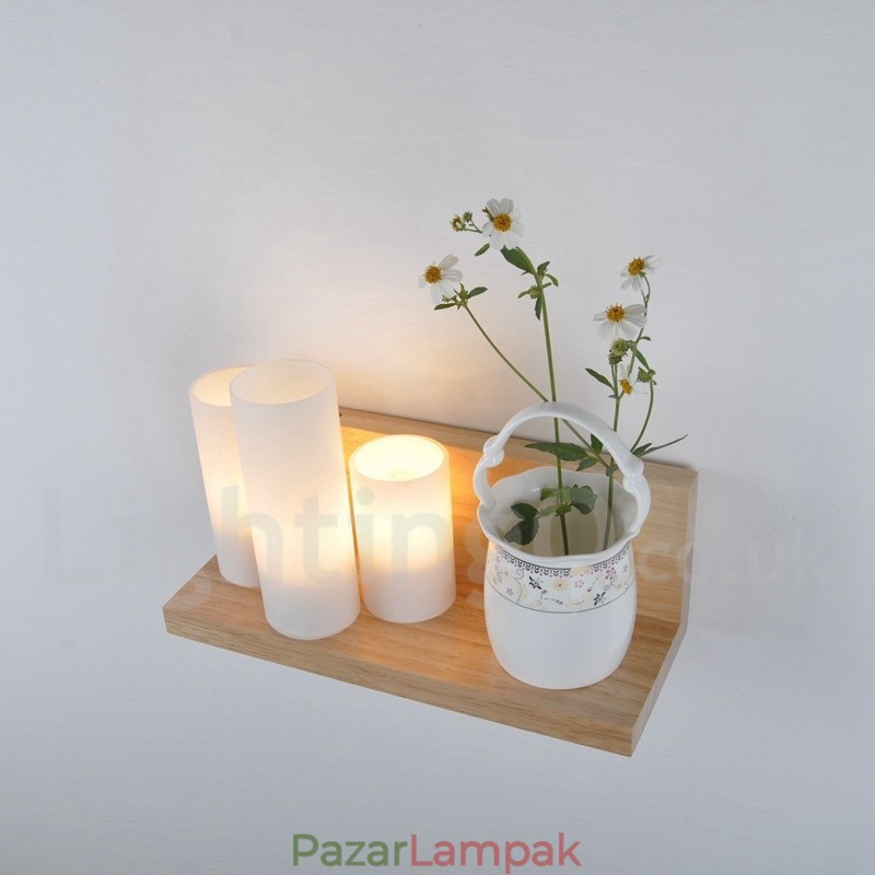 Mini stílusú falilámpák üveg ernyőkkel Modern, kortárs fa bambusz fali lámpa